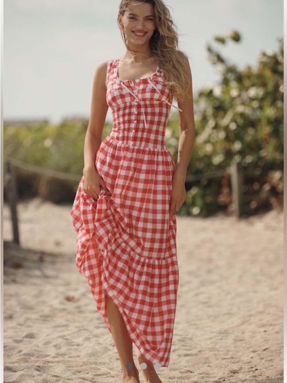 Frankie's Bikinis Red Gingham Maxi Dress